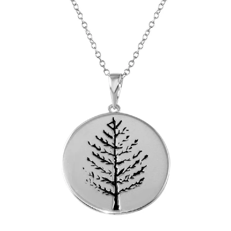 Rhodium Plated 925 Sterling Silver Round Tree of Life Disc Necklaces - BGP01324