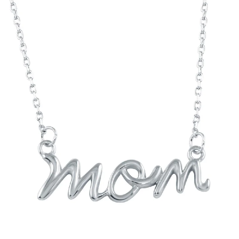 Rhodium Plated 925 Sterling Silver Script Mom Necklace - BGP01326