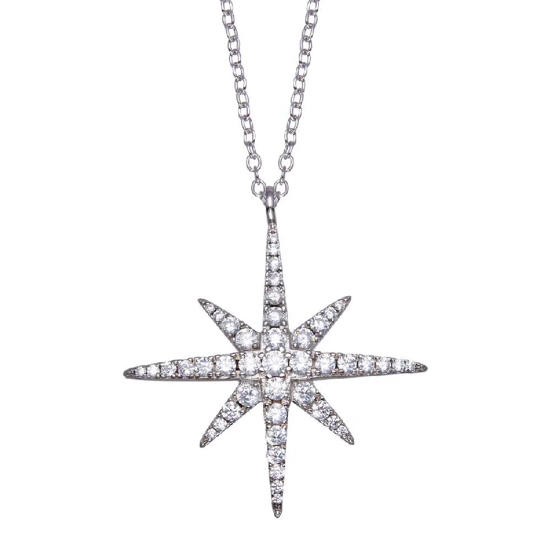 Rhodium Plated 925 Sterling Silver Snow Flakes CZ Necklace - BGP01361