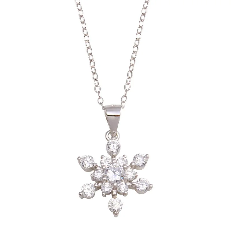 Rhodium Plated 925 Sterling Silver Snow Flakes CZ Necklace - STP01729