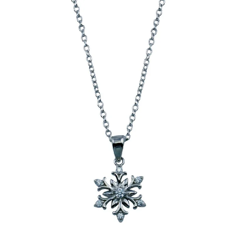 Rhodium Plated 925 Sterling Silver Snow Flakes CZ Necklace - STP01770