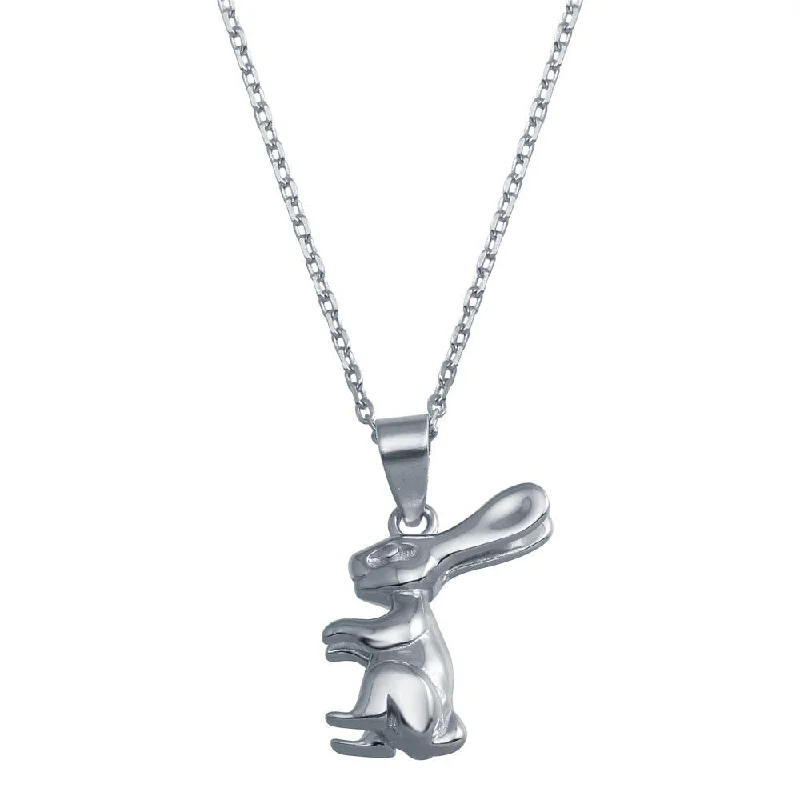 Rhodium Plated 925 Sterling Silver Rabbit Necklace - BGP01382