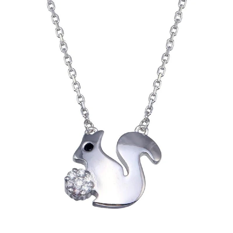 Rhodium Plated 925 Sterling Silver Squirrel Necklace - GMN00083