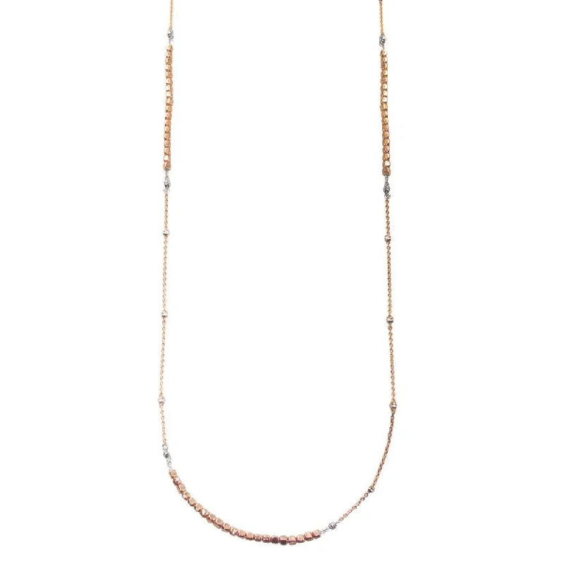 Rose Gold Plated 925 Sterling Silver 38 Inches Chain Cube Beaded Necklace - ECN00057RGP