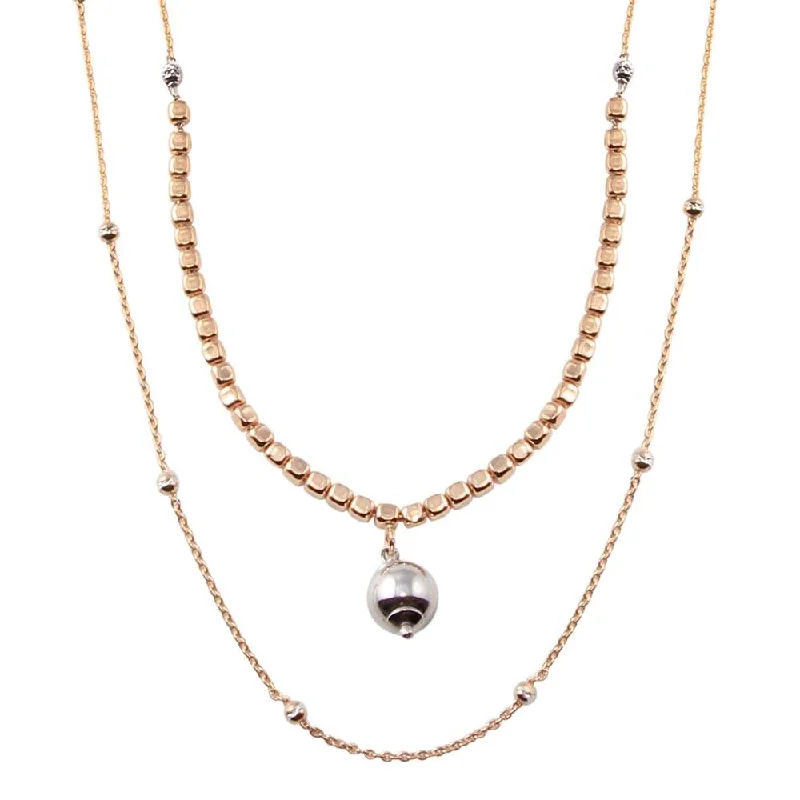 Rose Gold Plated 925 Sterling Silver Multi Chain Bead Necklace - ECN00069RGP