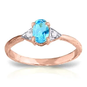 0.46 Carat 14K Solid Rose Gold Oval Blue Topaz Diamond Ring