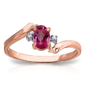 0.46 Carat 14K Solid Rose Gold Rings Natural Diamond Pink Topaz