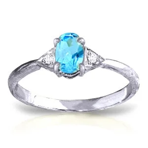 0.46 Carat 14K Solid White Gold Spanish Eyes Blue Topaz Diamond Ring