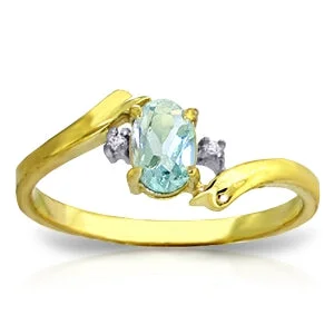 0.46 Carat 14K Solid Yellow Gold Rings Natural Diamond Aquamarine