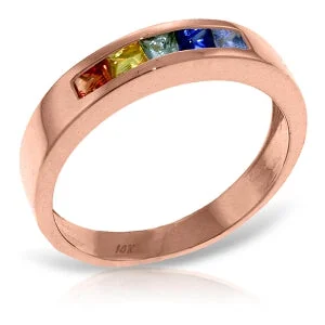 0.6 Carat 14K Solid Rose Gold Rings Natural Multicolor Sapphire