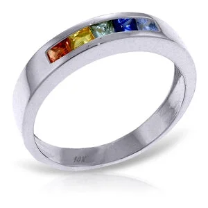 0.6 Carat 14K Solid White Gold Rings Natural Multicolor Sapphire