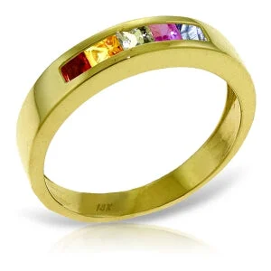 0.6 Carat 14K Solid Yellow Gold Earn A Surprise Multicolor Sapphire Ring