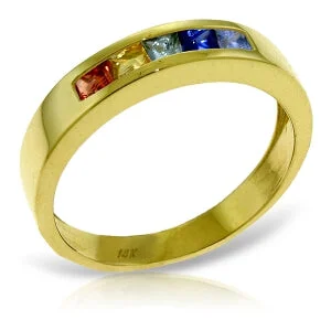 0.6 Carat 14K Solid Yellow Gold Rings Natural Multicolor Sapphire