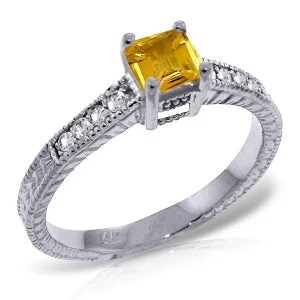 0.65 Carat 14K Solid White Gold Different Hours Citrine Diamond Ring