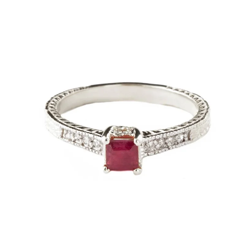 0.65 Carat 14K Solid White Gold Immediate Delight Ruby Diamond Ring