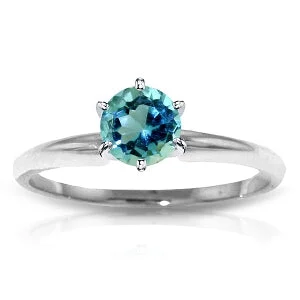 0.65 Carat 14K Solid White Gold Solitaire Ring Natural Blue Topaz