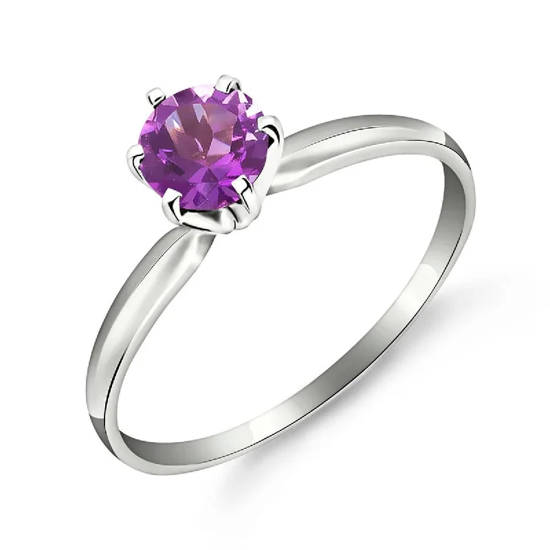 0.65 Carat 14K Solid White Gold Solitaire Ring Natural Purple Amethyst