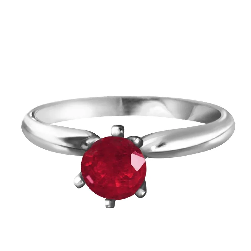 0.65 Carat 14K Solid White Gold Solitaire Ring Natural Ruby