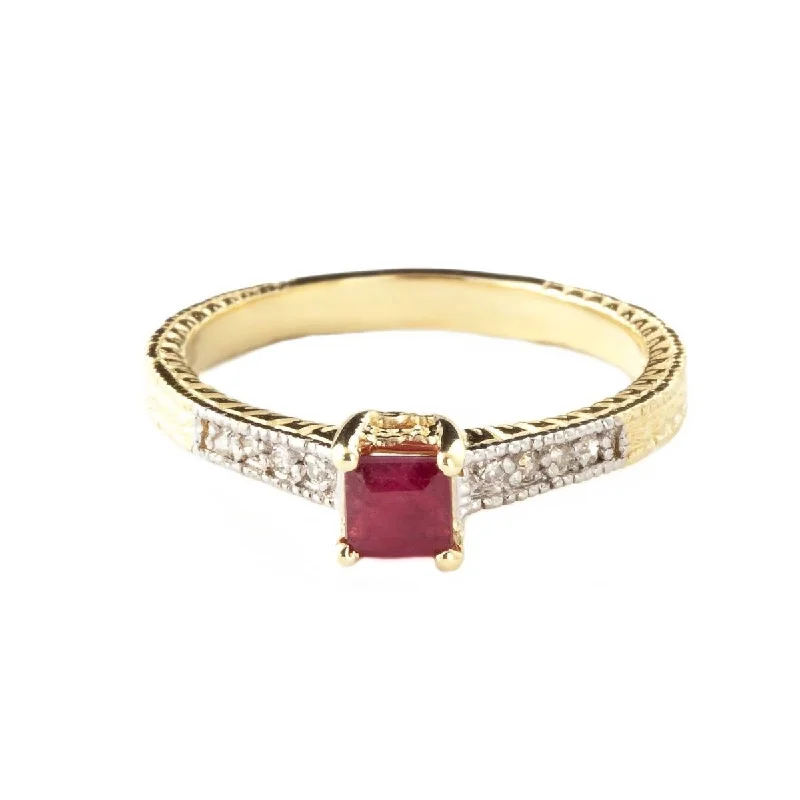 0.65 Carat 14K Solid Yellow Gold Chemistry 101 Ruby Diamond Ring