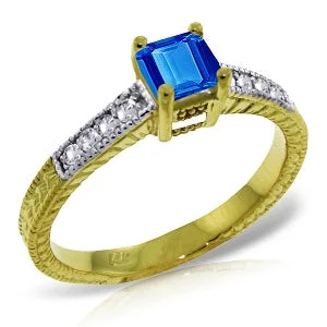 0.65 Carat 14K Solid Yellow Gold Your Chance Blue Topaz Diamond Ring