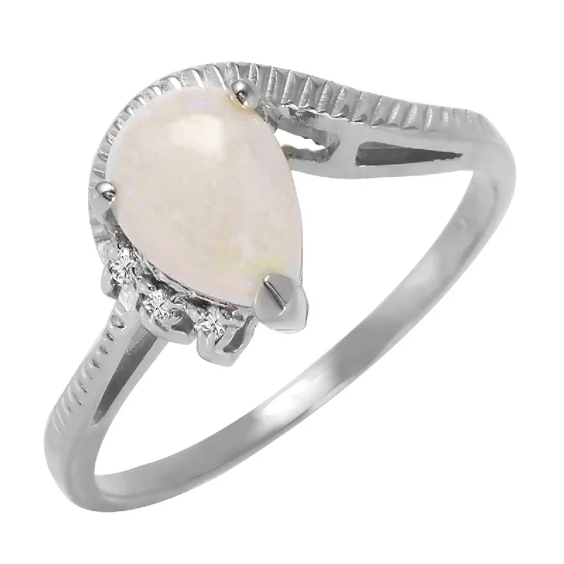 0.79 Carat 14K Solid White Gold Under The Elms Opal Diamond Ring