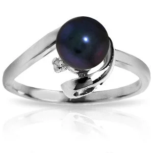 1.01 Carat 14K Solid White Gold Ring Natural Diamond Black Pearl