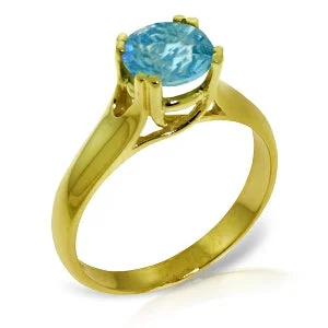 1.1 Carat 14K Solid Yellow Gold Contemplate A Smile Blue Topaz Ring