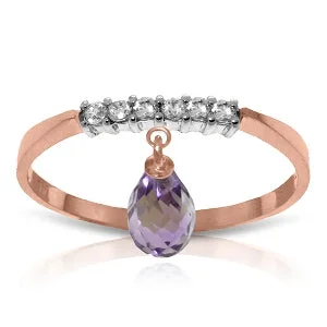 1.45 Carat 14K Solid Rose Gold Ring Natural Diamond Dangling Amethyst