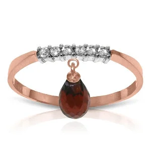 1.45 Carat 14K Solid Rose Gold Ring Natural Diamond Dangling Garnet