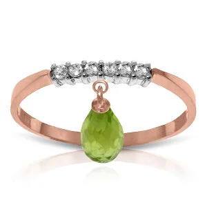 1.45 Carat 14K Solid Rose Gold Ring Natural Diamond Dangling Peridot