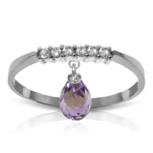 1.45 Carat 14K Solid White Gold Ring Natural Diamond Dangling Amethyst