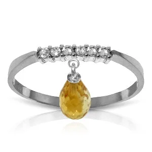 1.45 Carat 14K Solid White Gold Ring Natural Diamond Dangling Citrine