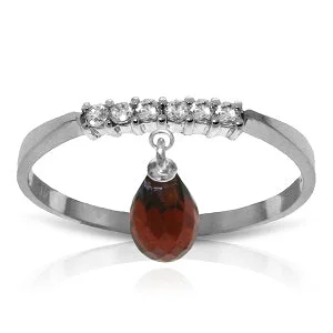 1.45 Carat 14K Solid White Gold Ring Natural Diamond Dangling Garnet