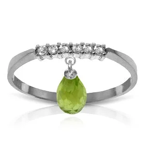 1.45 Carat 14K Solid White Gold Ring Natural Diamond Dangling Peridot