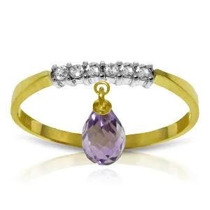 1.45 Carat 14K Solid Yellow Gold Ring Natural Diamond Dangling Amethyst