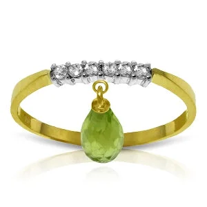 1.45 Carat 14K Solid Yellow Gold Ring Natural Diamond Dangling Peridot