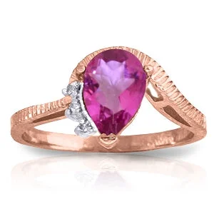 1.52 Carat 14K Solid Rose Gold Azur Pink Topaz Diamond Ring