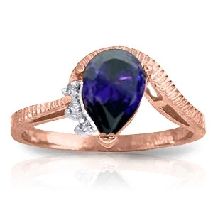 1.52 Carat 14K Solid Rose Gold Azur Sapphire Diamond Ring