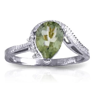 1.52 Carat 14K Solid White Gold Ring Diamond Green Amethyst