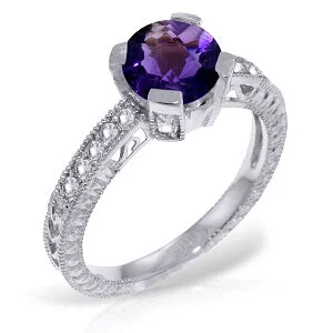 1.8 Carat 14K Solid White Gold Gesture Of Love Amethyst Diamond Ring