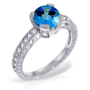 1.8 Carat 14K Solid White Gold Working Girl Blue Topaz Diamond Ring