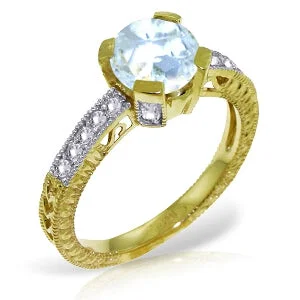 1.8 Carat 14K Solid Yellow Gold Fleshless Chant Aquamarine Diamond Ring