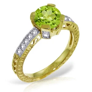 1.8 Carat 14K Solid Yellow Gold Flying Leap Peridot Diamond Ring