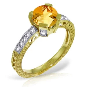 1.8 Carat 14K Solid Yellow Gold Having A Moment Citrine Diamond Ring