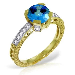 1.8 Carat 14K Solid Yellow Gold Unconquerable Blue Topaz Diamond Ring