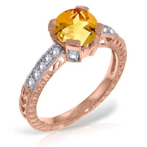 14K Solid Rose Gold Ring Natural Diamond & Citrine Certified