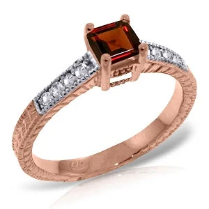 14K Solid Rose Gold Ring Natural Diamond & Garnet