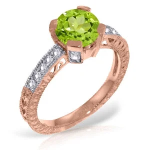 14K Solid Rose Gold Ring Natural Diamond & Peridot Jewelry