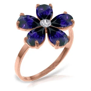 14K Solid Rose Gold Ring Natural Diamond & Sapphire