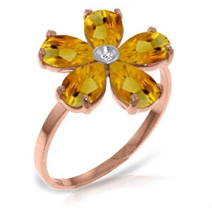 14K Solid Rose Gold Ring w/ Natural Diamond & Citrines